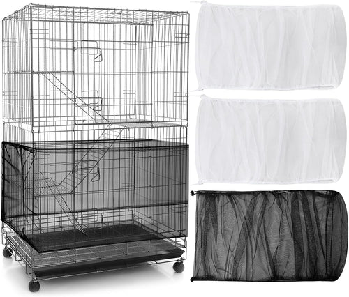 3 Pieces Large Adjustable Bird Cage Cover Seed Feather Catcher Birdcage Nylon Mesh Net Cover Soft Skirt Guard for Parakeet Macaw African round Square Cage (118 X 15 Inch in Circumference and Width)